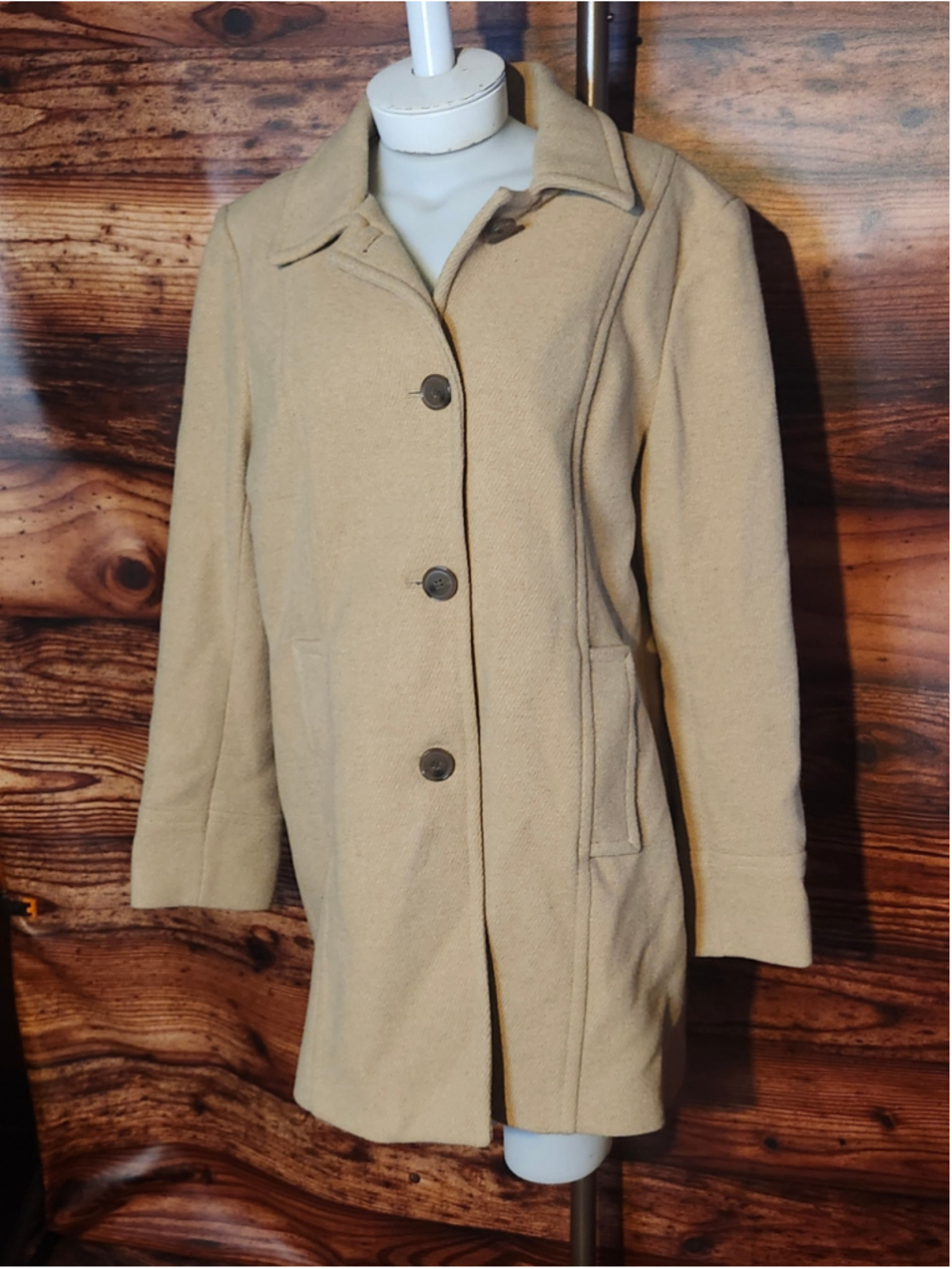 Women's St. John's Bay Beige Pea Coat Size L